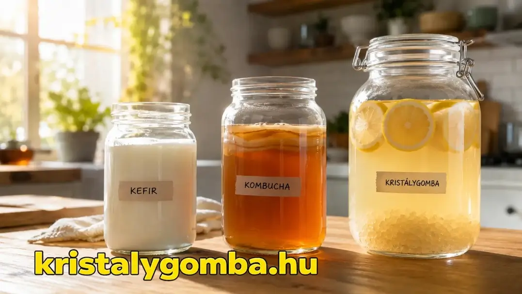 Kristálygomba vs kefír vs kombucha – Mi a különbség? Japán kristálygomba, tejkefír és kombucha ital egymás mellett összehasonlításként